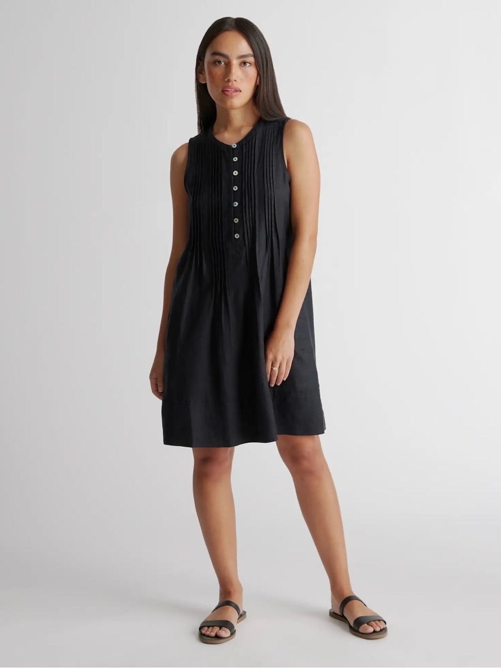 Quince 100% European Linen Sleeveless Swing Dress in Black Size L